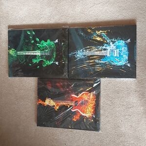 Set of 3 Guitar Prints depicting Fire, Water and Earth